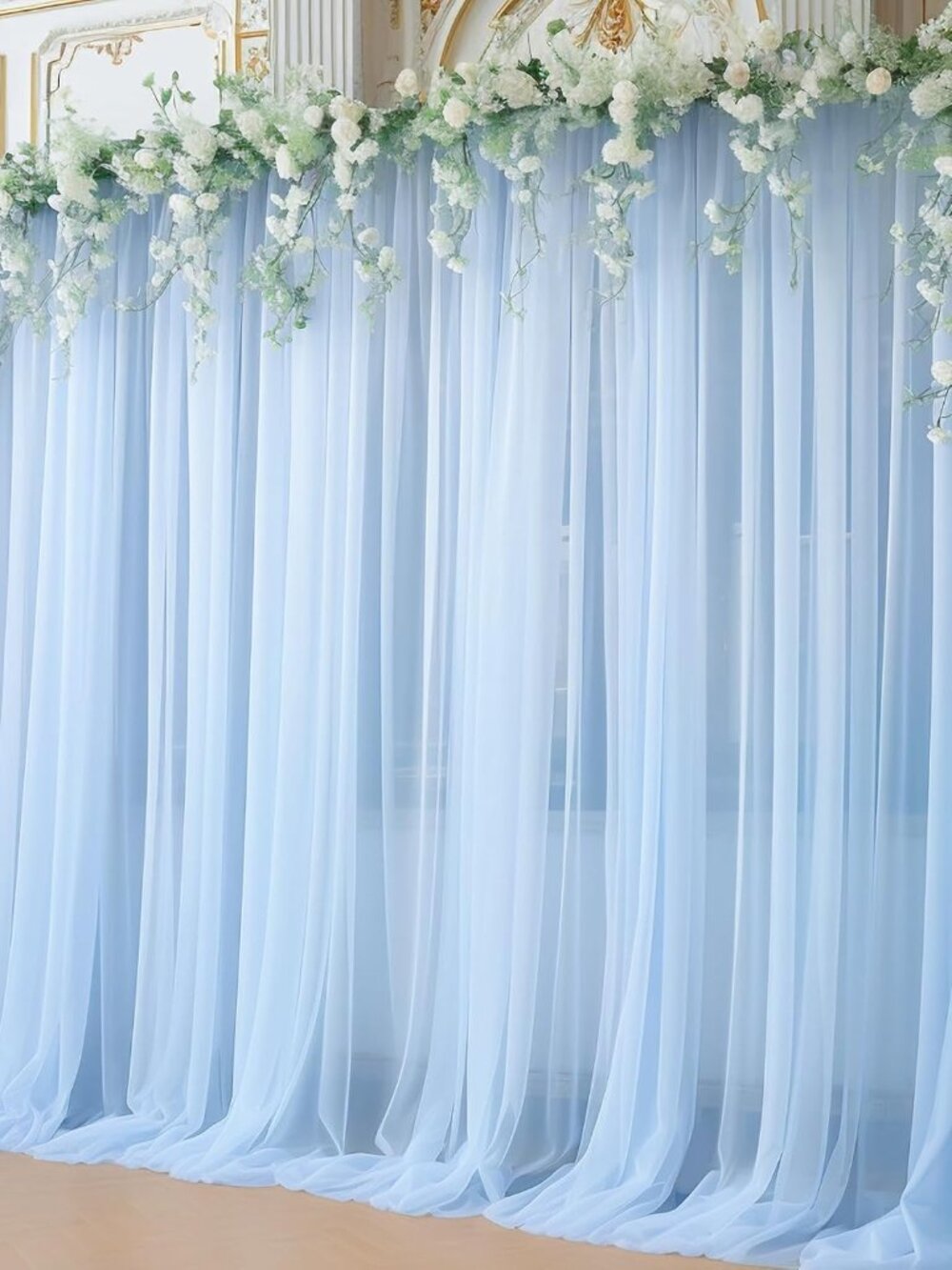 10x10ft Baby Blue Tulle Backdrop Curtain for Parites, Sheer Photo Backdrop Drape